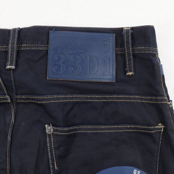 G Star Raw Jeans Mens 30x32 (Fits 31.5x31) Blue Waxed Dark Wash Tapered 3301 - Picture 8 of 11